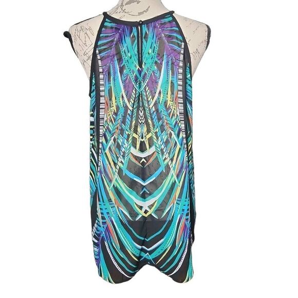 Nicole by Nicole Miller Ladies Size Medium Black Blue Sheer Print Cami Tank - Picture 3 of 6